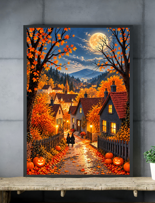 Affiche imprimée "Édition Premium" – Scène automnale d'Halloween